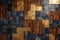 Mosaic background, gold, marble stone and wood cubes pattern, modern shiny metal and stone blocks, golden grid tiled wall backdrop