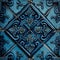Mosaic blue navy tile background. Abstract floral vintage ceramic azulejo in damask or moroccan style. Generative AI