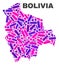 Mosaic Bolivia Map of Dots and Lines