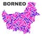 Mosaic Borneo Map of Dots and Lines