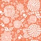 Mosaic flowers seamless vector background. Hand drawn white abstract florals and leaves on a peach orange background. Great for