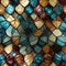 Mosaic of glass leaves in dark gold and sky-blue (tiled)