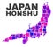 Mosaic Honshu Island Map of Square Elements