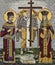 Mosaic icon of Saint Konstantin and Saint Helena in Serbian Orthodox Christian monastery Ostrog, Montenegro. Holy Cross Day.