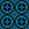 Mosaic kaleidoscope seamless pattern background - blue and turquoise colored with four rings with cross in the middle