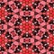 Mosaic kaleidoscope seamless pattern background - strawberry red, maroon and brown colored with black grout