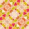 Mosaic kaleidoscope seamless texture background - vibratn red, pink, peach, yellow, orange and green colored with white gr