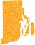 Mosaic Map of Rhode Island State - Golden Composition of Shatter Fractions in Yellow Shades