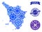 Mosaic Map of Tuscany Region with Gears and Rubber Stamps for Services