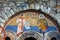 mosaic murals on a stone wall of Saint Petka\'s Chapel located in Belgrade Fortress or Beogradska Tvrdjava Kalemegdan Park on the