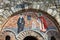 mosaic murals on a stone wall of Saint Petka\'s Chapel located in Belgrade Fortress or Beogradska Tvrdjava Kalemegdan Park on the