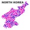 Mosaic North Korea Map of Dots and Lines