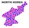 Mosaic North Korea Map of Round Dots