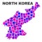 Mosaic North Korea Map of Square Elements