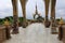 Mosaic pillars and passageway on one of the levels of the temple at Pha Sorn Kaew, Khao Kor, Phetchabun, Thailand.