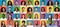 Mosaic of positive happy multiracial millennials portraits on different colorful studio backgrounds