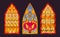 Mosaic stained glass. Decorative church windows, cathedral stained glasses. Geometry and floral design windows flat vector