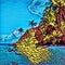 Mosaic style, graffiti or stained glass image of tropic island. Exotic nature landscape.