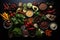 Mosaic of Tastes: A Bird\\\'s Eye View of Ingredients. AI Generated Illustration