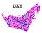 Mosaic United Arab Emirates Map of Dots and Lines