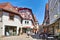 Mosbach, Germany - Historic town center with timber-framed houses in main street on sunny day