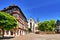 Mosbach, Germany Historic town center with timber-framed houses at market place on sunny day