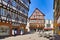 Mosbach, Germany - Town center with historic timber-framed houses in main street on sunny day