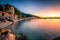 Moscenicka Draga village turquoise beach at sunrise, Opatija riviera of Croatia