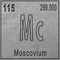 Moscovium chemical element, Sign with atomic number and atomic weight