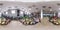 Moscow-2018: 3D spherical panorama with 360 degree viewing angle of empty interior of bicycle store with a lot of bike. Full equir