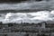 Moscow aerial infrared panorama at stormy weather