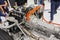 MOSCOW, AUG.31, 2018: View of chassis with engine details, gearbox, suspension with springs of new Russian luxury car Aurus Senat