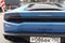 Moscow. Autumn 2018. Bright blue Lamborghini Huracan parked on the street. Backlights and grill view