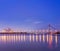 Moscow bridge in Kiev at night. Kiev skyline