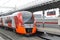 Moscow Central Circle Modern high-speed train Lastochka arrives at the Shelepikha platform in Moscow