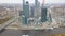 Moscow-City. Clip. Russia. Grandiose skyscrapers on the waterfront near the Moscow river. The Evolution tower is a