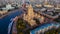 Moscow City with Moscow River in Russian Federation, Moscow skyline with the historical architecture skyscraper, Aerial view,