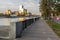 Moscow City at sunset, embankment view. Modern architecture of Moscow. Travel around Russia.