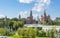 Moscow cityscape with Cathedral of Vasily the Blessed Saint Basil`s Cathedral and towers of Moscow Kremlin, Russia