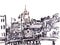 Moscow cityscape, Russia, black and white travel sketch