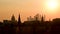 Moscow cityscape silhouettes on sunset