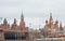 MOSCOW February 24, 2017: View from the Sofia quay to Spasskaya Saviour Tower, St. Basil`s Cathedral