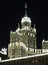 Moscow. A fragment of a high-rise building on Kotelnicheskaya embankment. Night view from the Moscow river