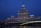 Moscow. High-rise building on Kotelnicheskaya embankment. Night view from the Moscow river