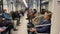 MOSCOW - JULE 27: Passengers traveling on the subway in Moscow on Jule 27, 2019 in Moscow, Russia