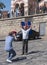 MOSCOW - JUNE 15, 2018: Soccer World Cup Fanatic of Iceland with flag, photographed in the streets June 15, 2018 in Moscow, Russia