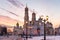 Moscow Kremlin cathedrals at sunset