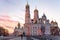 Moscow Kremlin cathedrals at sunset