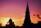 Moscow Kremlin and Christ Redeemer cathedral silhouette. Color p