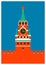 Moscow Kremlin greetng card. Spasskaya tower of the Kremlin on red square in Moscow, Russia. Russian national landmark